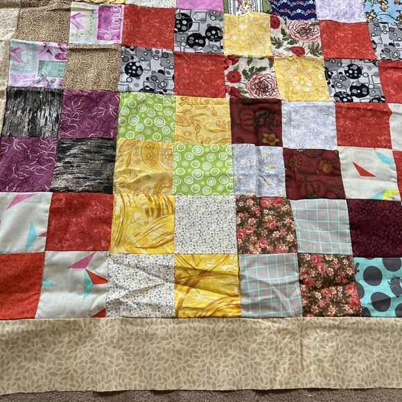 Unfinished Quilt Top Piece Throw Lap Scrap Quilt Squares 39.5”x 39.5” Multicolor - Picture 5 of 7